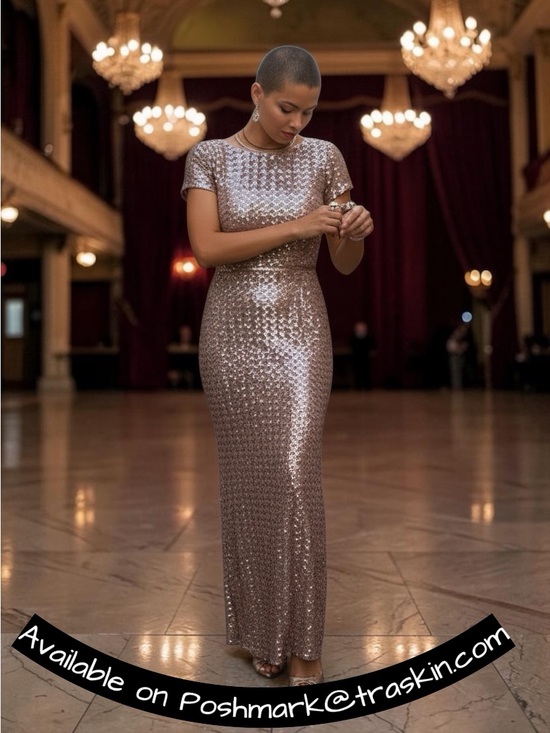 Aqua Formal Dresses & Skirts - Sleek Rose Gold SZ 6 Aqua, Sequined Formal Gown.